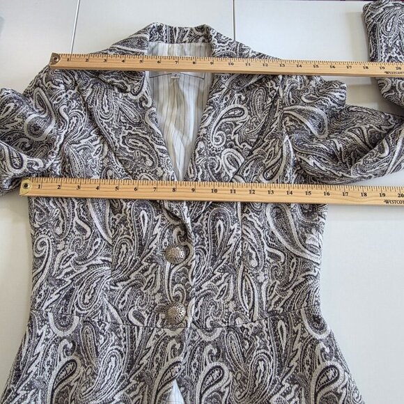 Trina Turk Blazer Womens 2 Gray Silver Paisley LS Cotton Wool Blend Party Boho - Picture 3 of 16
